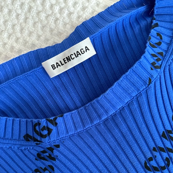 Balenciaga Blue Ribbed Monogram Logo Sweater - Picture 2 of 5